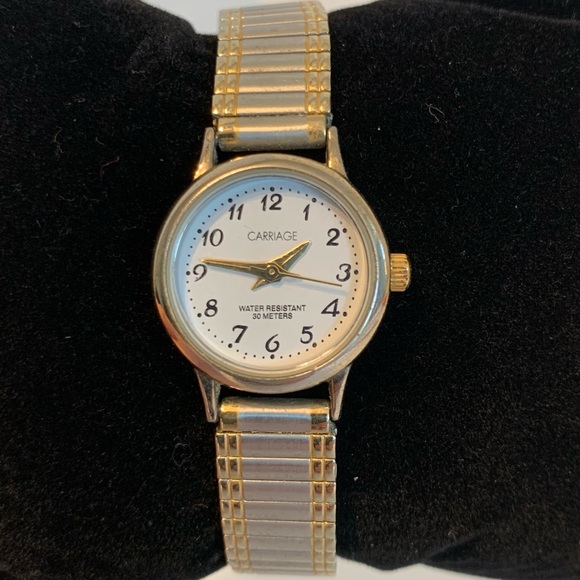 VTG Carriage Timex Watch Women's 19mm Gold Silver Tone Stretch Band New Battery! - Picture 1 of 11